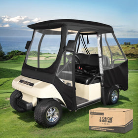 10L0L golf cart enclosure on Club Car DS 4p with 56-inch roof protects from rain and dust