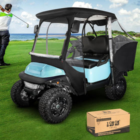 10L0L golf cart enclosure front view for Club Car Precedent, 57-inch roof compatibility boosts all-weather comfort