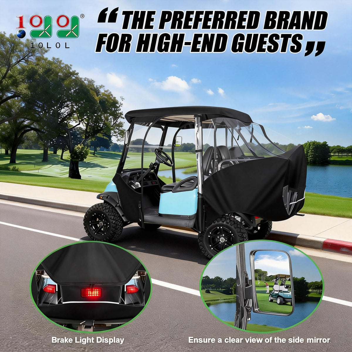 10L0L golf cart enclosure side-zip doors for easy access in all weather