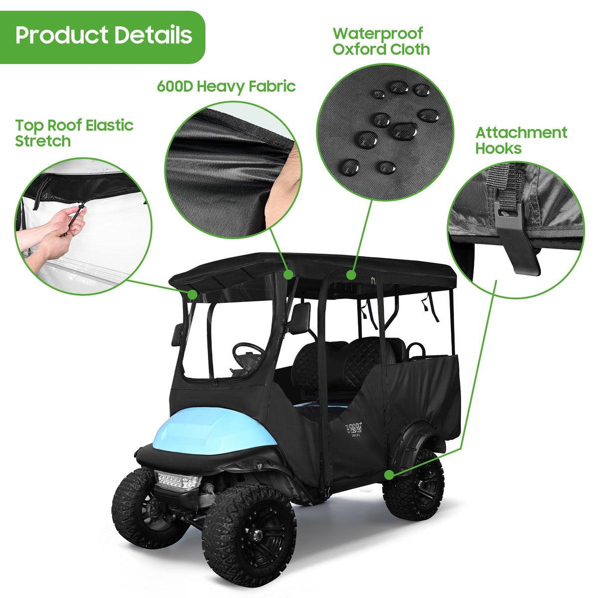 10L0L enclosure designed for Club Car Precedent four-passenger configuration