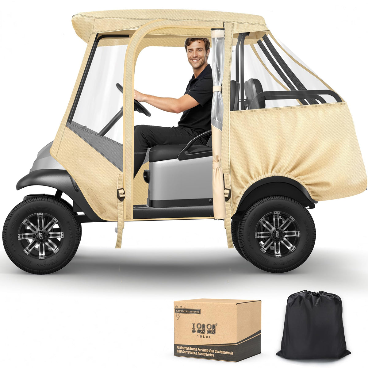 10L0L golf cart enclosure for Club Car Precedent with short roof protects interior