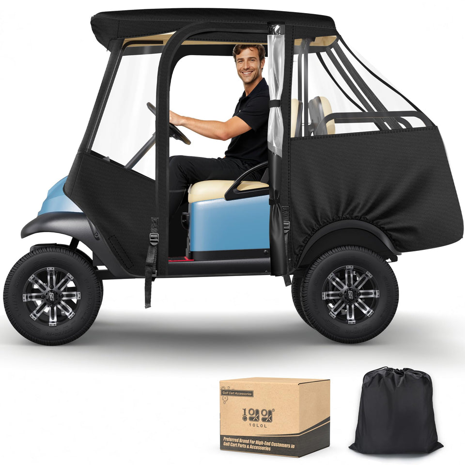 10L0L golf cart enclosure on Club Car Precedent short roof for all-weather protection