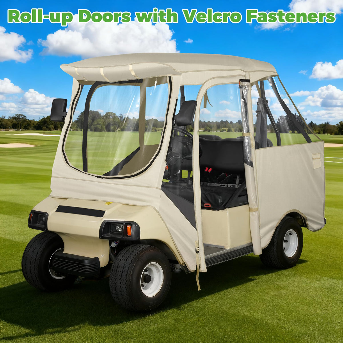 10L0L Golf Cart Enclosure dual zipper doors for easy access and ventilation.