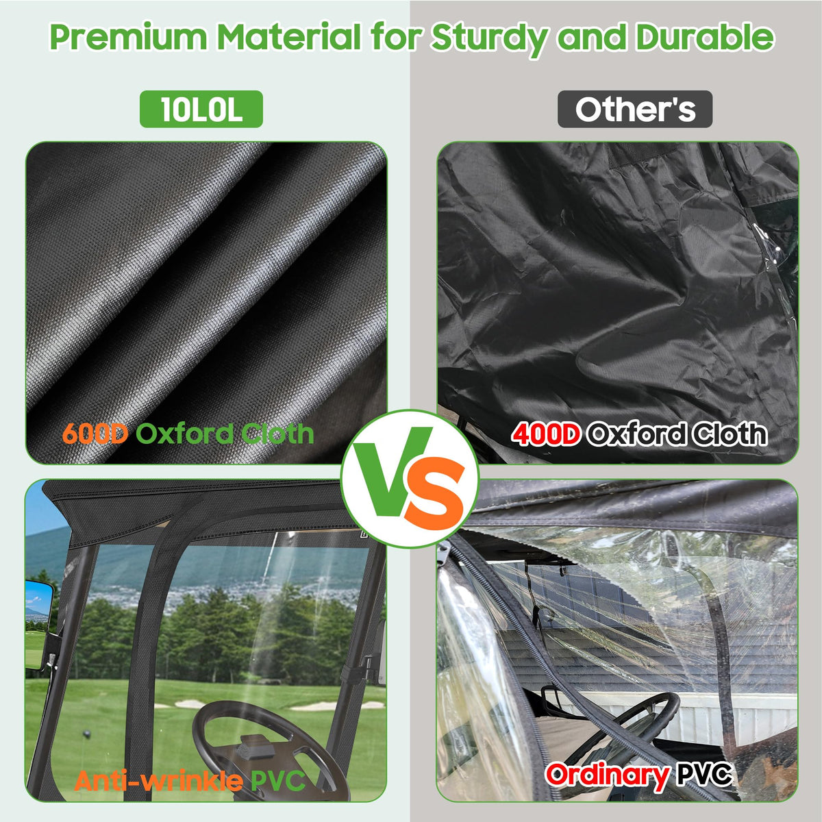10L0L golf cart enclosure durable 600D Oxford fabric against weather