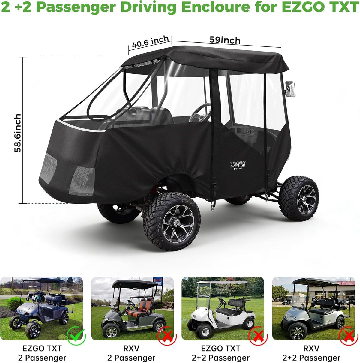 10L0L Easy-install golf cart enclosure fits EZGO TXT quickly.