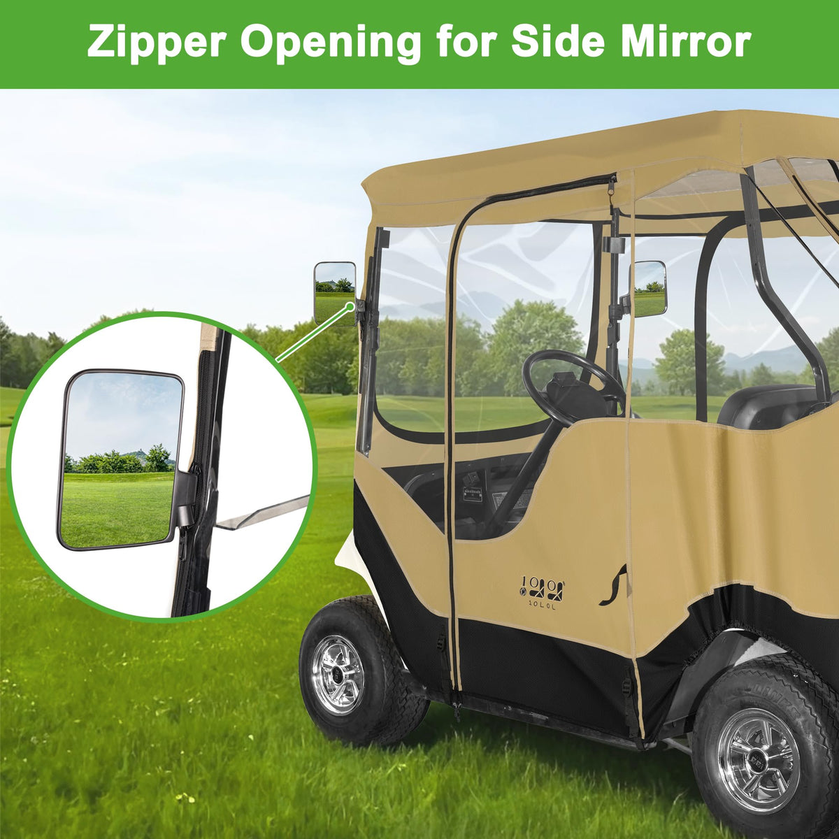 10L0L golf cart enclosure EZGO TXT 2P rear view rain protection