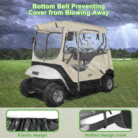 Waterproof material protecting EZGO TXT RXV in inclement weather