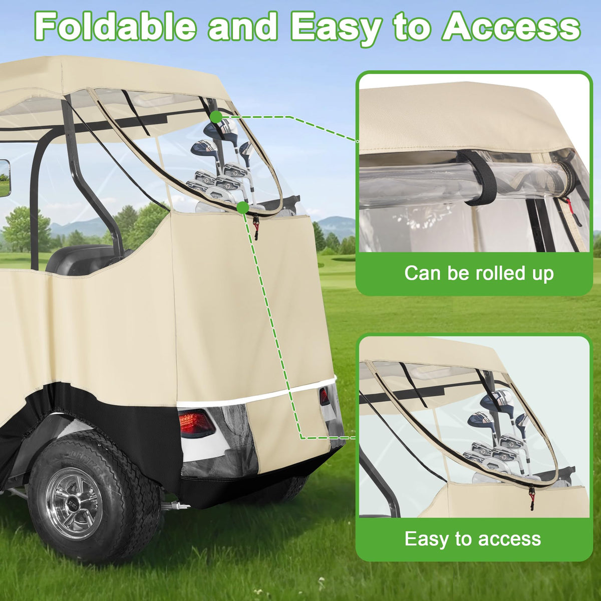 Enclosure zip doors on EZGO TXT RXV for flexible access