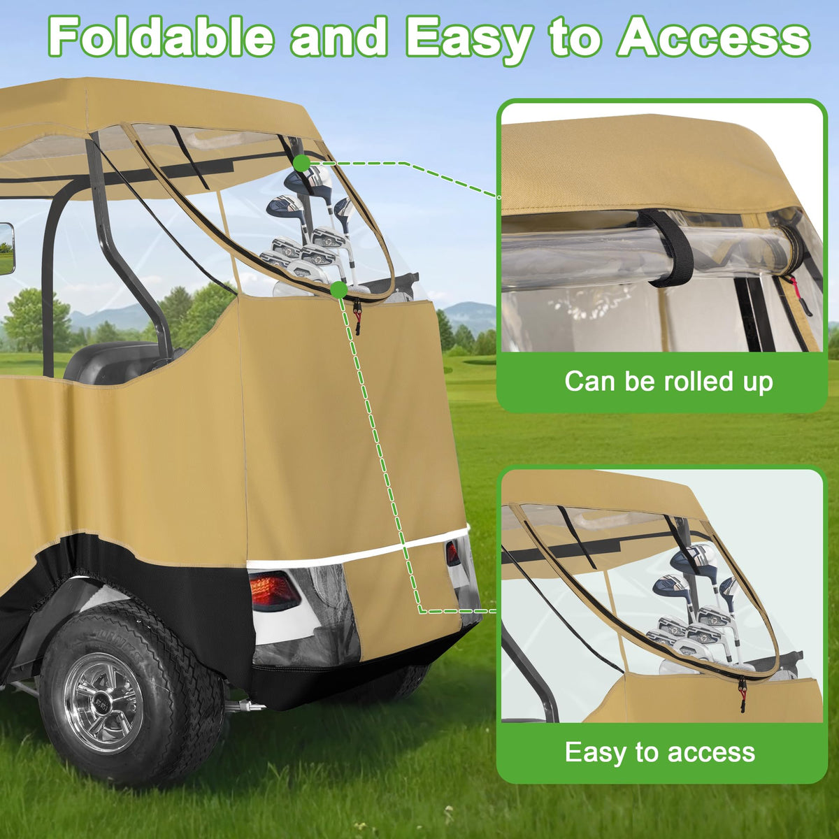 10L0L golf cart enclosure zippered-access for easy in/out
