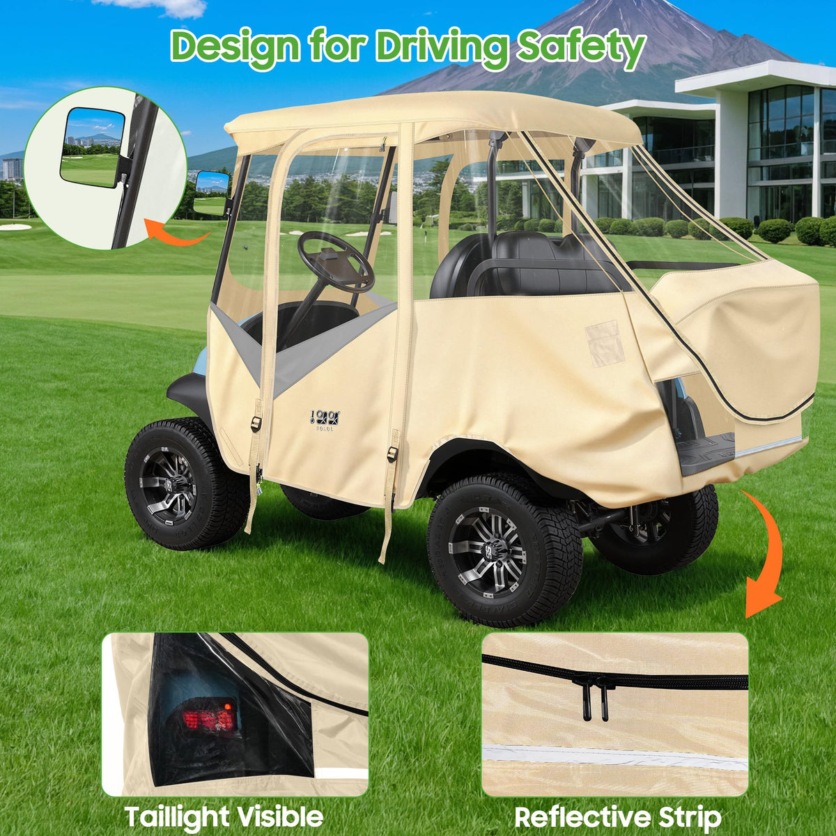10L0L golf cart enclosure four-sided windows improve visibility and safety