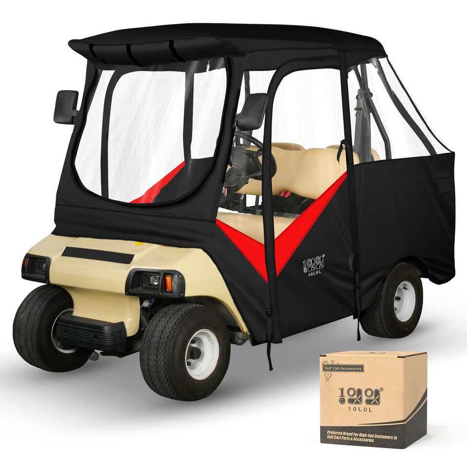 10L0L front view enclosure for Club Car DS offers weather protection and visibility.