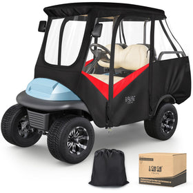 10L0L golf cart enclosure front view with clear windows in rain