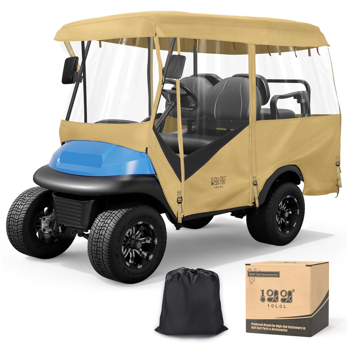 10L0L Golf Cart Enclosure front view protects your cart from rain and sun.