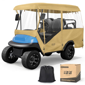 10L0L Golf Cart Enclosure front view protects your cart from rain and sun.