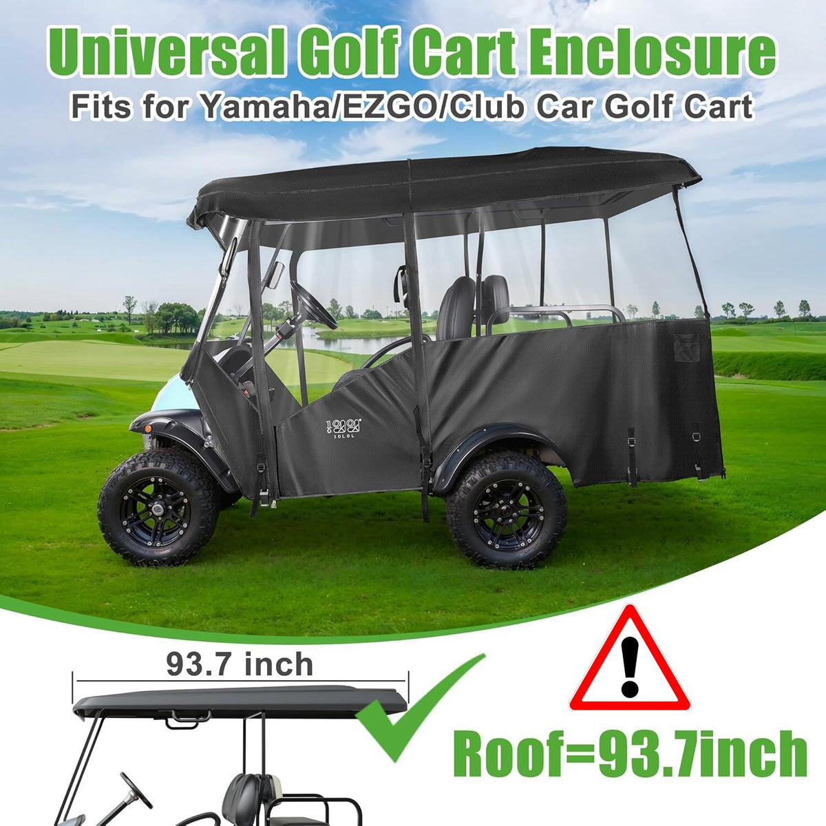10L0L Golf Cart Enclosure front window rolled for unobstructed forward view