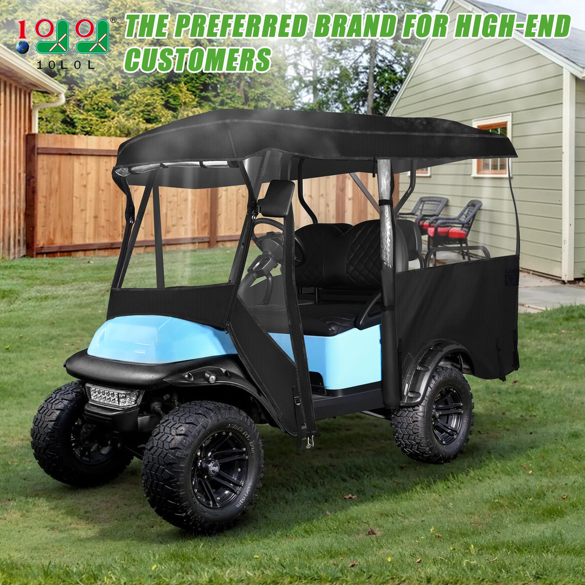 10L0L Golf Cart Enclosure uses heavy-duty 600D fabric to stay dry