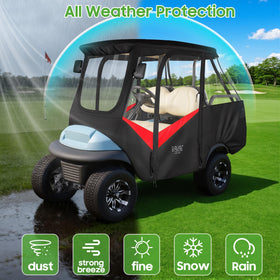 10L0L golf cart enclosure night-time view shows full coverage