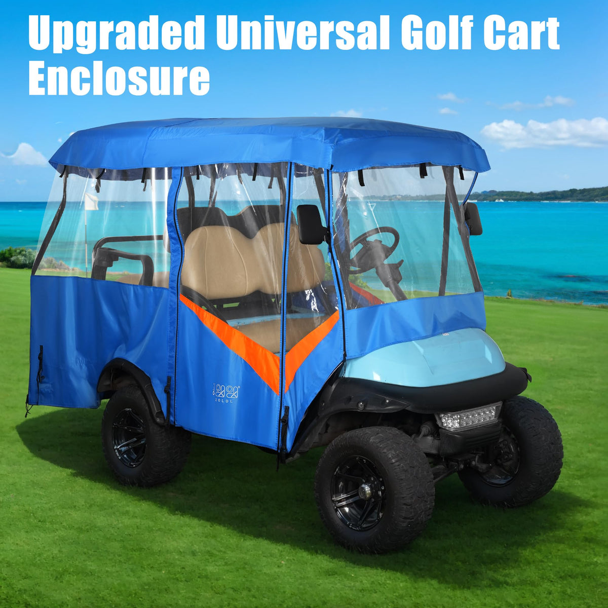 10L0L Golf Cart Enclosure rear vent panel maintains airflow while protecting against rain.