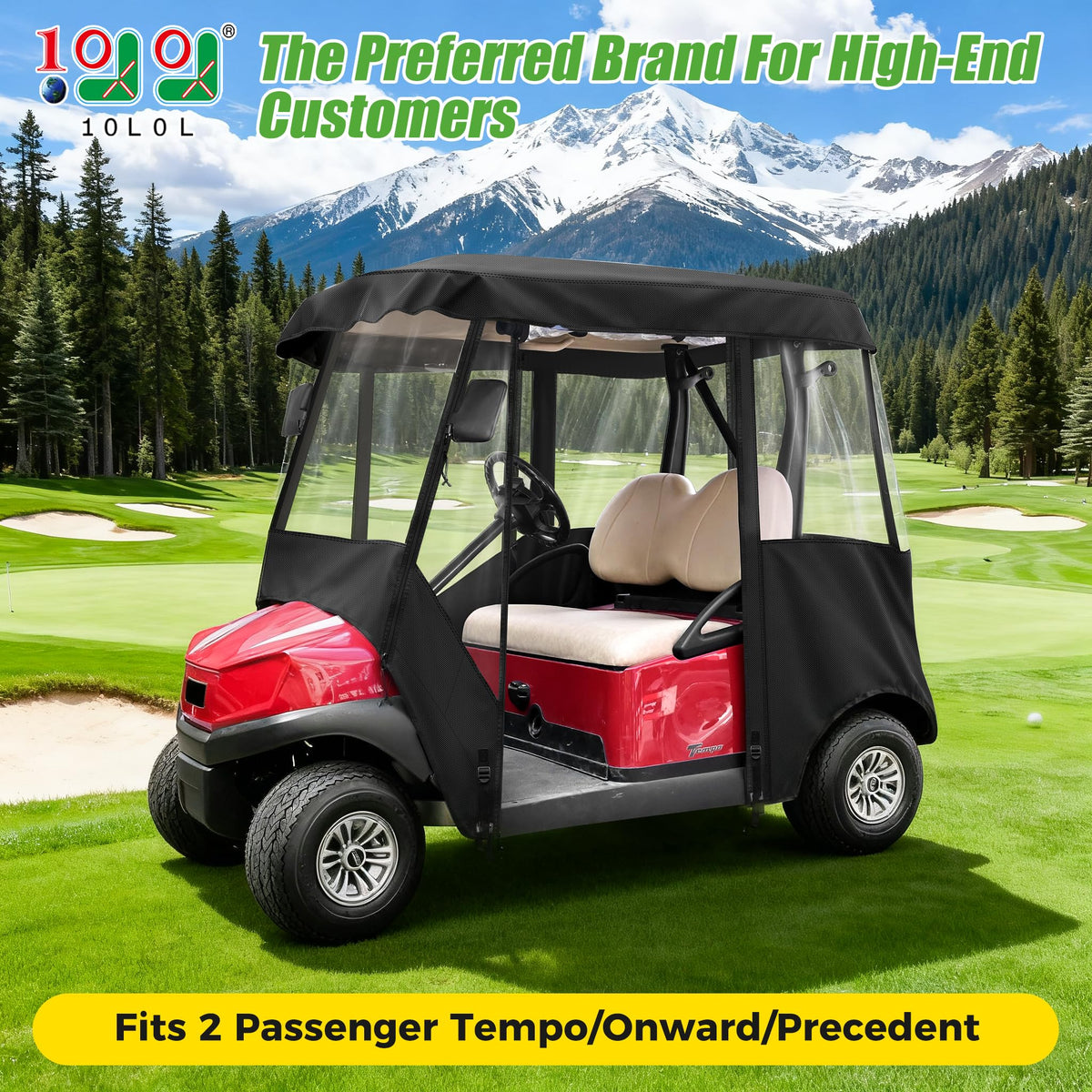 10L0L golf cart enclosure rear view with brake light window