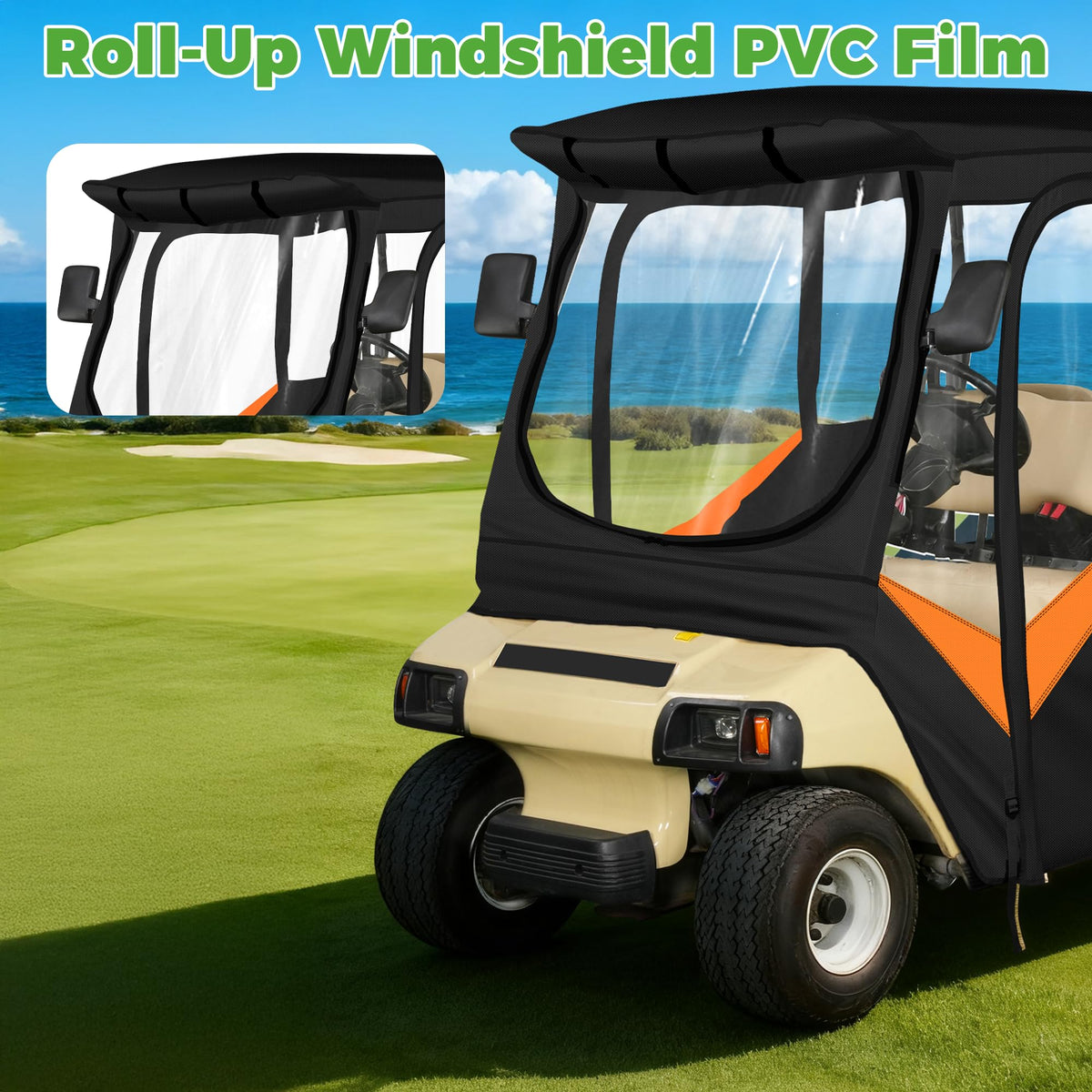 10L0L Golf Cart Enclosure reinforced zippers ensure smooth operation.