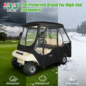 10L0L golf cart enclosure roll-up windows providing airflow and visibility
