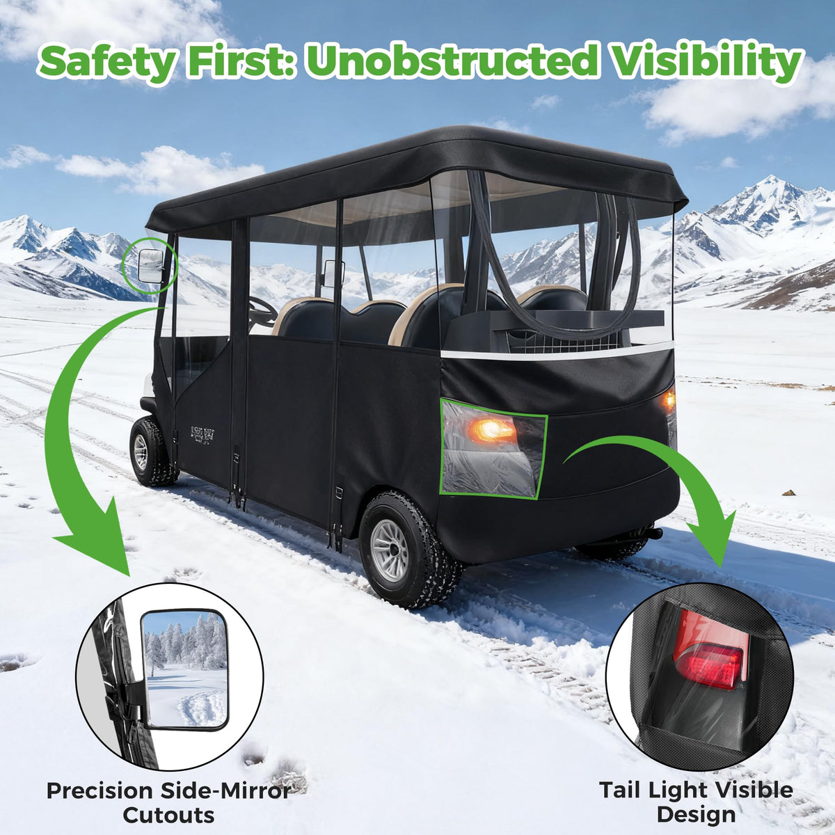 10L0L golf cart enclosure roll-up windows for breeze-friendly design.