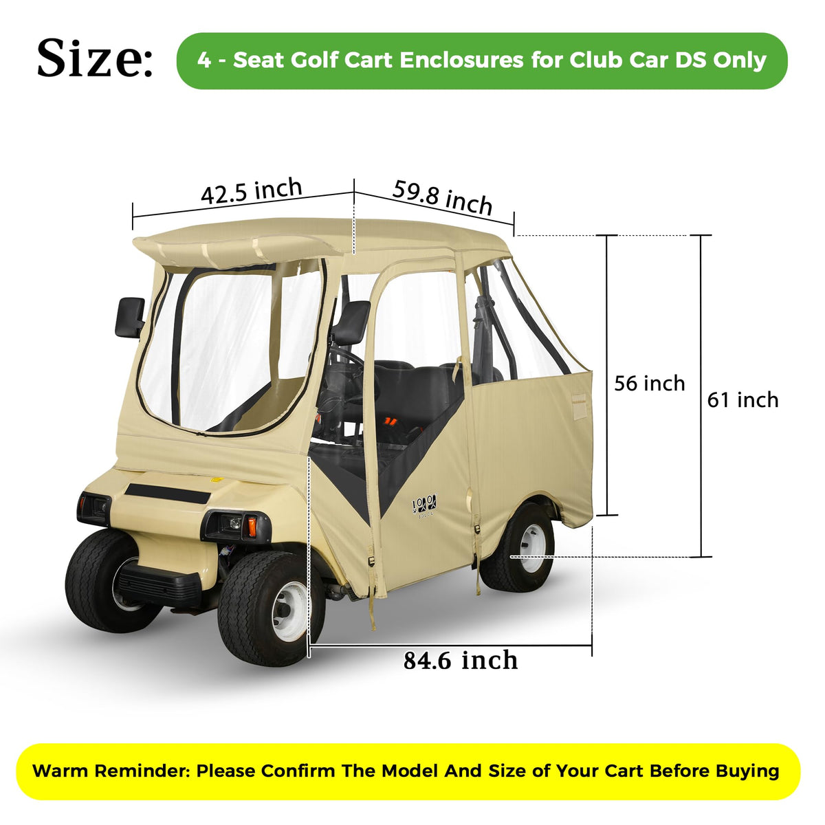 10L0L roll-up zipper doors allow easy access from the side for Club Car DS