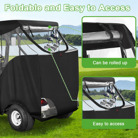 10L0L golf cart enclosure side panel rolled up for breathable warm-weather use