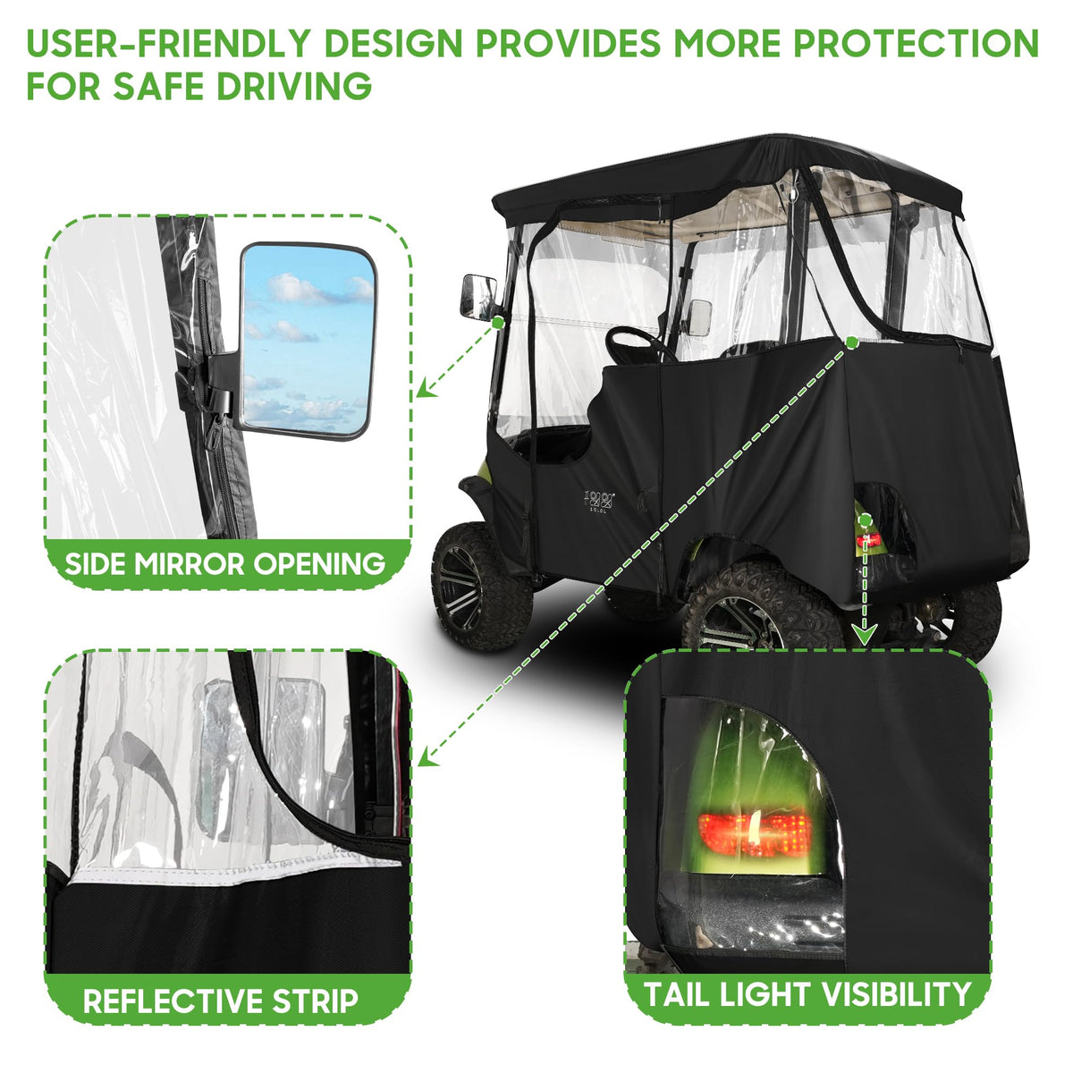 10L0L golf cart enclosure size 46.5 x 68.5 x 63 inches for Yamaha carts