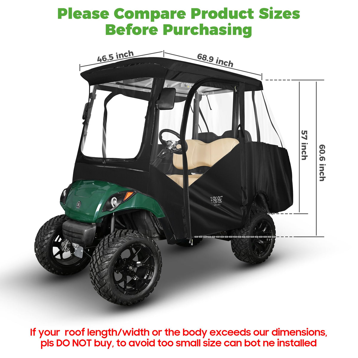 10L0L golf cart enclosure transparent brake light area for safety