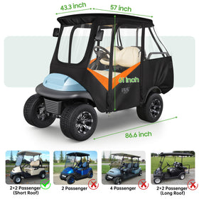 10L0L golf cart enclosure back window shows tail lights for better visibility.