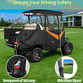 10L0L golf cart enclosure keeps you warm and dry during winter rides.