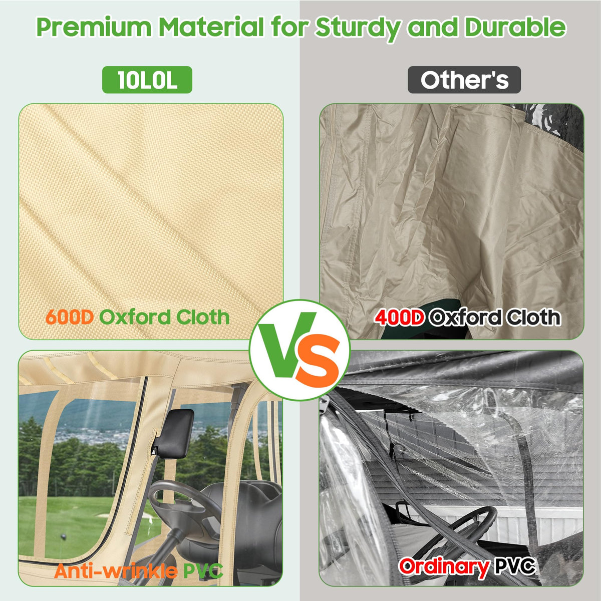 10L0L waterproof 600D Oxford fabric protects your golf cart from weather
