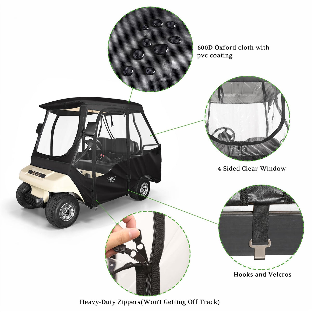10L0L golf cart enclosure waterproof design guards against rain, wind, snow, and dust