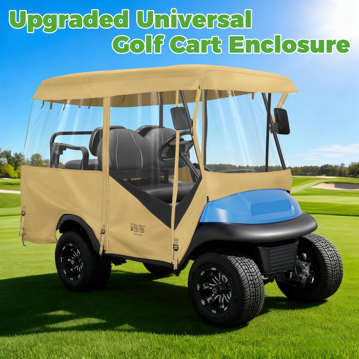 10L0L Golf Cart Enclosure windows close up highlights clear PVC panels for visibility.