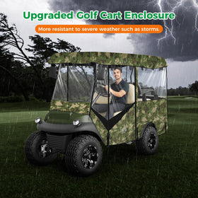 10L0L windproof golf cart enclosure in green protects against gusts while parked.