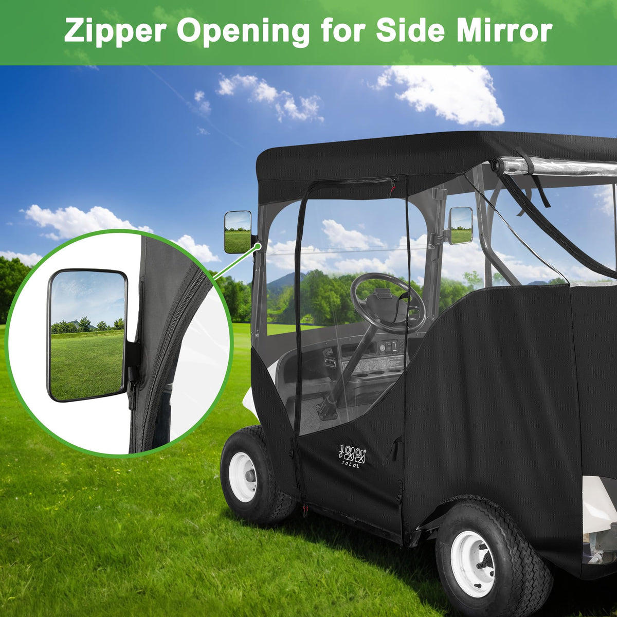 10L0L golf cart enclosure zip-open doors for quick ventilation and adjustable coverage