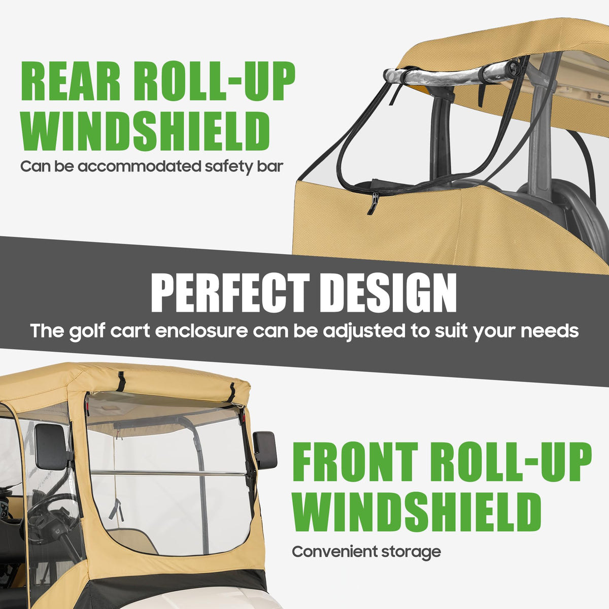 Zipper doors for easy access to EZGO golf cart enclosure