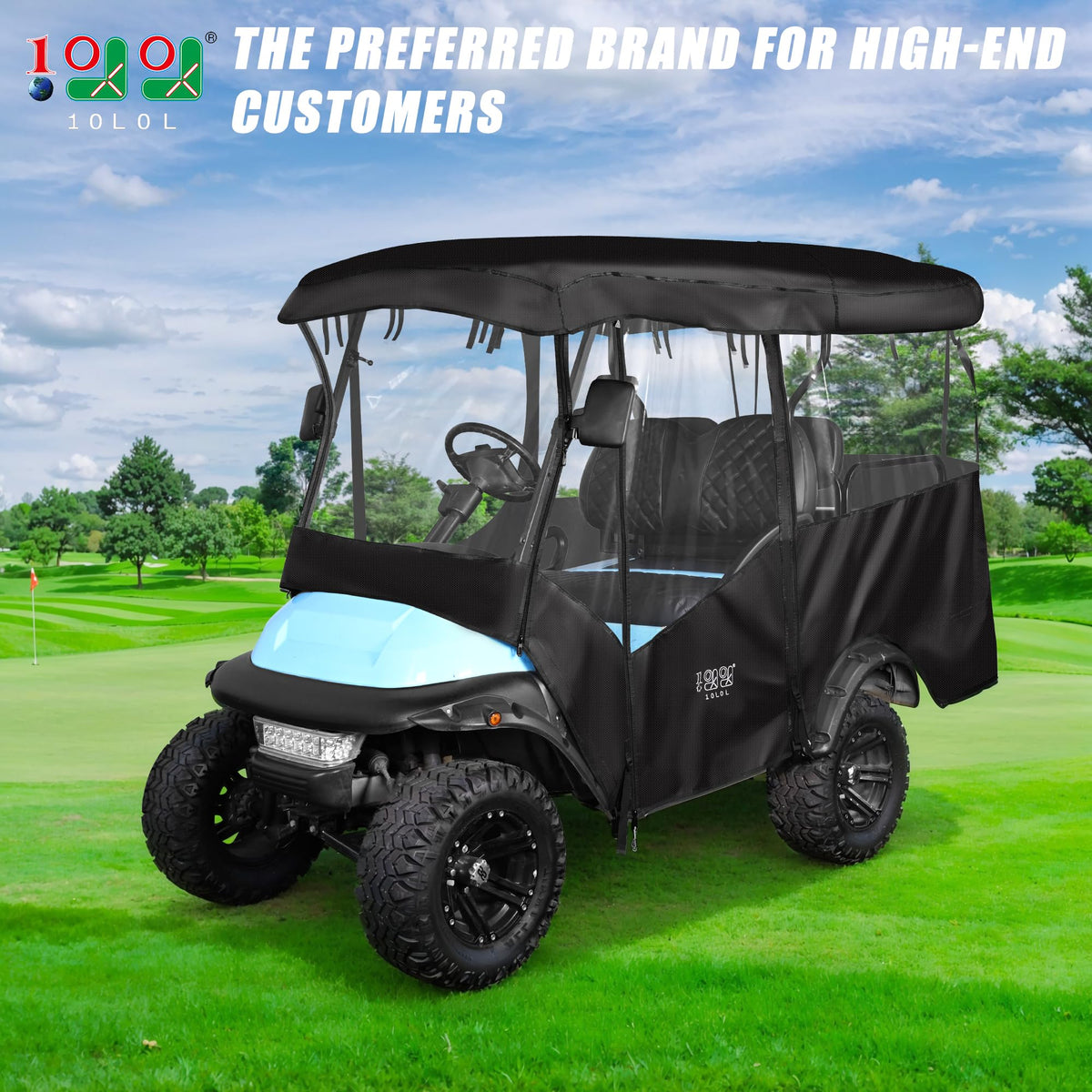 10L0L Golf Cart Enclosure zipper system close-up highlights oversized double-stitched zippers