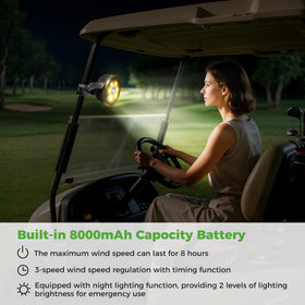 10L0L Golf Cart Fan with 3 speeds for personalized airflow on hot days.
