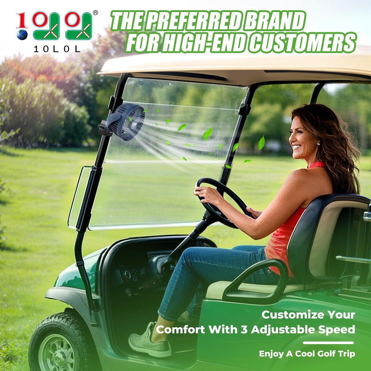 10L0L golf cart fan 360-degree rotation for customizable airflow