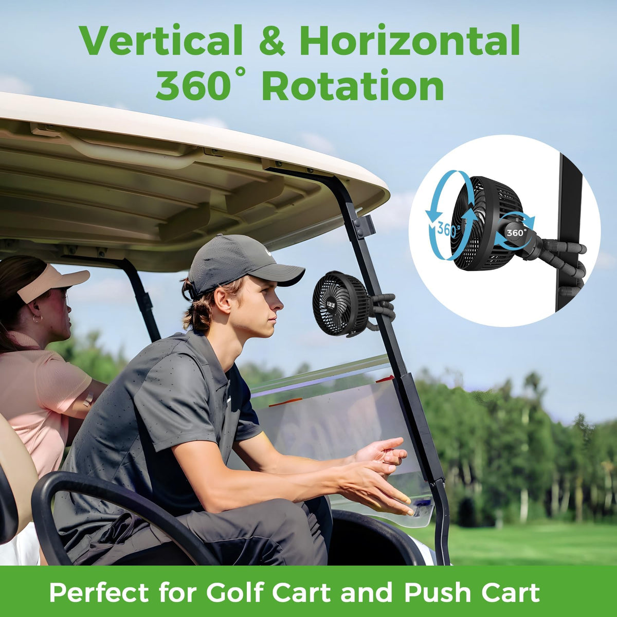 10L0L Golf Cart Fan durable ABS housing resists vibrations and UV on the course.