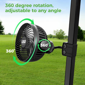 10L0L Golf Cart Fan with warm white LED light for dawn or dusk play.