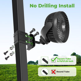 10L0L Golf Cart Fan dual warm-white LEDs illuminate at dusk