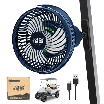 10L0L golf cart fan with magnetic base for secure quick attachment.