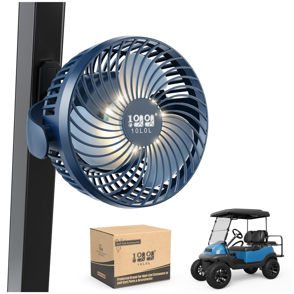 10L0L Golf Cart Fan with magnetic mount for quick, stable setup on the course.