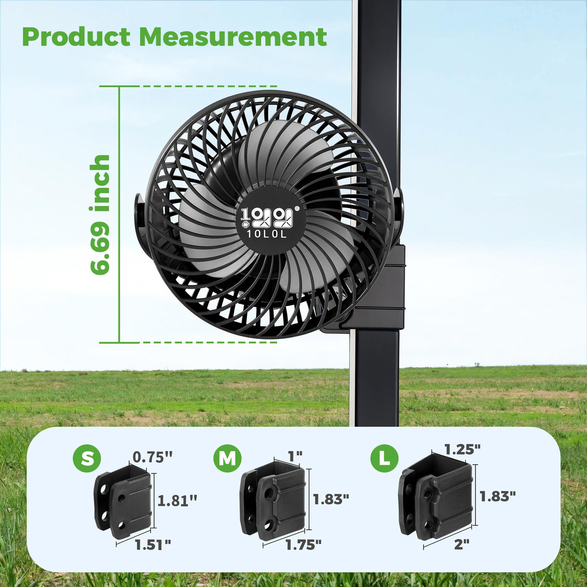 10L0L Golf Cart Fan mounted securely for easy on-course use.