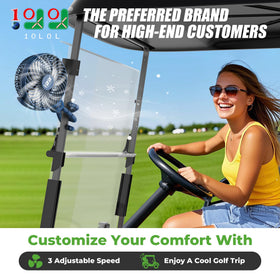 10L0L golf cart fan three-speed settings provide tailored comfort on the course