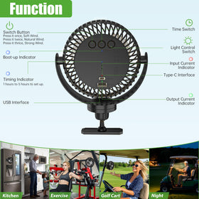 8000mAh battery provides extended cooling for long golf rounds and camping trips.