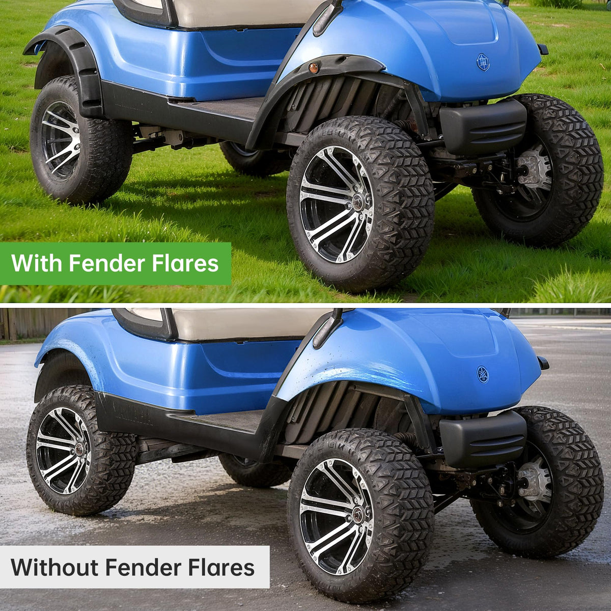 10L0L Fender flare front view on Yamaha G29 with integrated reflectors for safety.